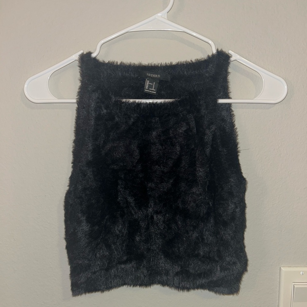 Forever 21 Black Furry Crop Top
